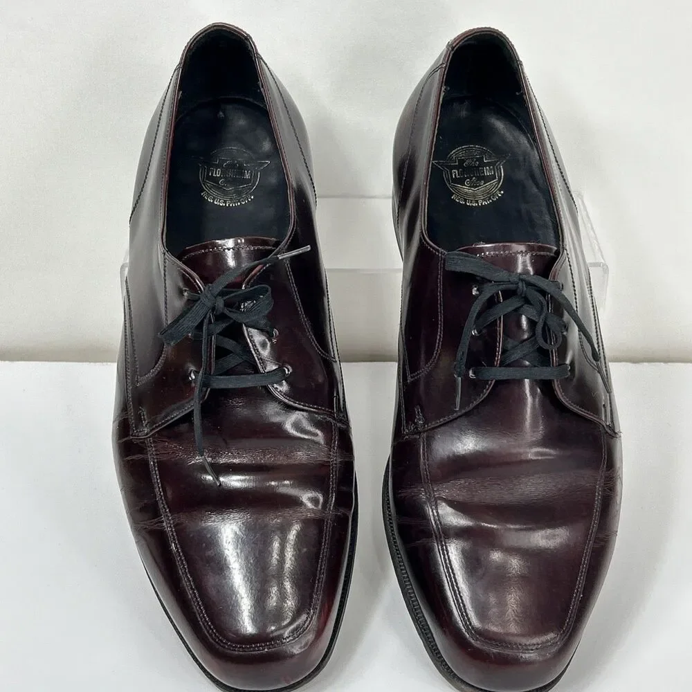 Florsheim 81052 Men’s Oxford Sz 9.5 E Burgundy Leather Dress Shoes Lace Up